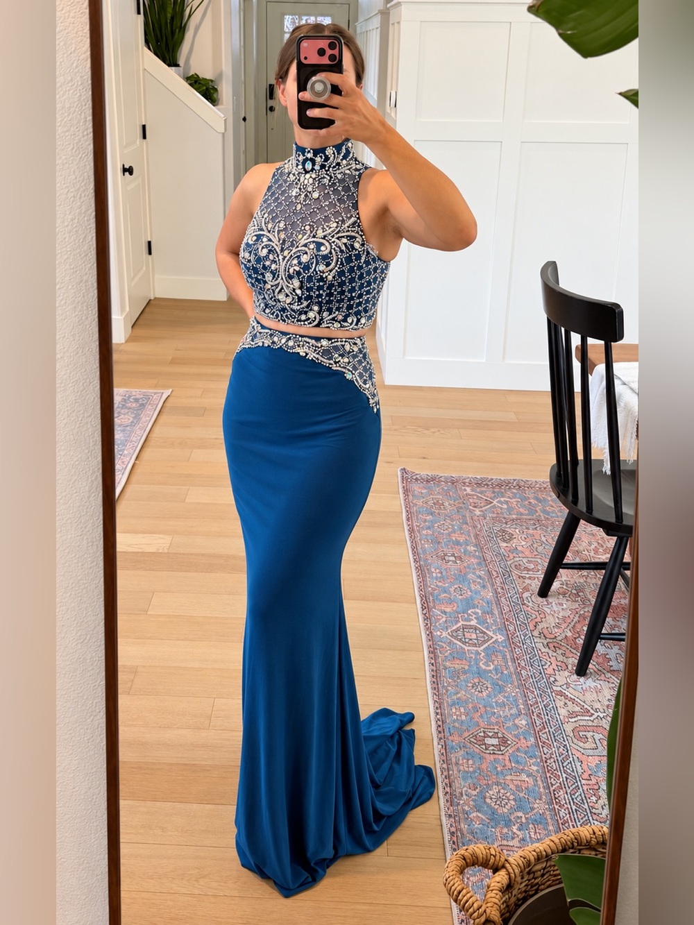 Jasz couture 6092 Beaded High-Neck slate blue Two-Piece Prom Gown
